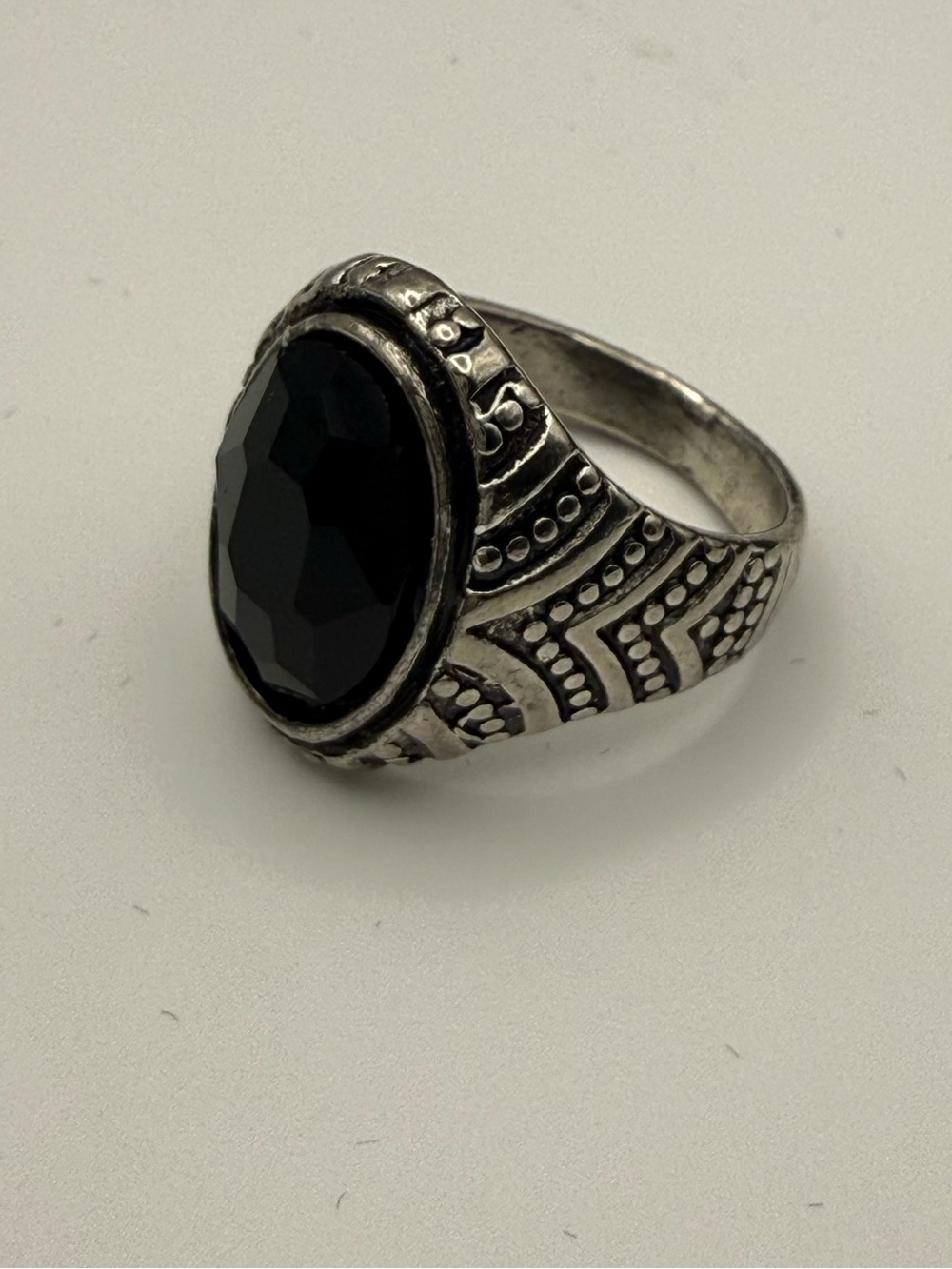 Black Stone silver tone Statement Ring